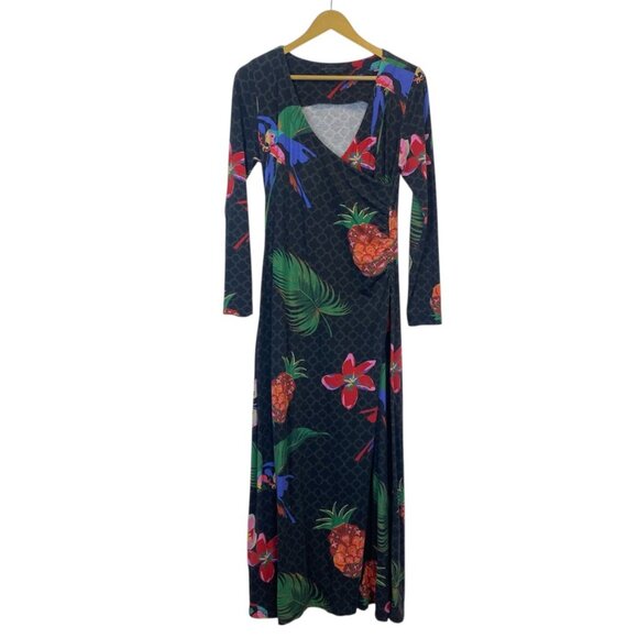 Soft Surroundings Wear Anywhere Tropical Floral Bird Faux Wrap Maxi Dress - Picture 2 of 16